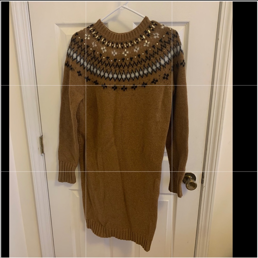 J. Crew Camel Fair Isle Yoke Sweater Dress